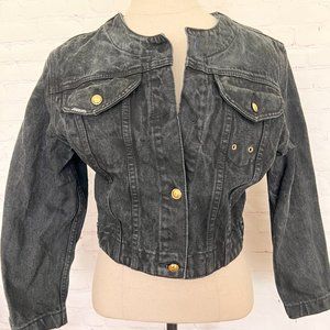 90's Jordache Gold Black Jean Crop Jacket - Size Small